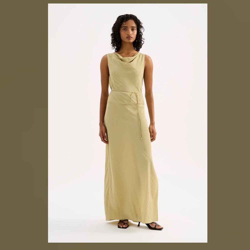 Nude Lucy Alia green Maxi Dress cowl neck Size small with slit NEW